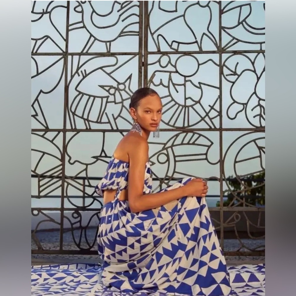Farm Rio Blue Tiles One Shoulder Maxi Dress J Lo Miami Resort Luxe - Picture 9 of 14